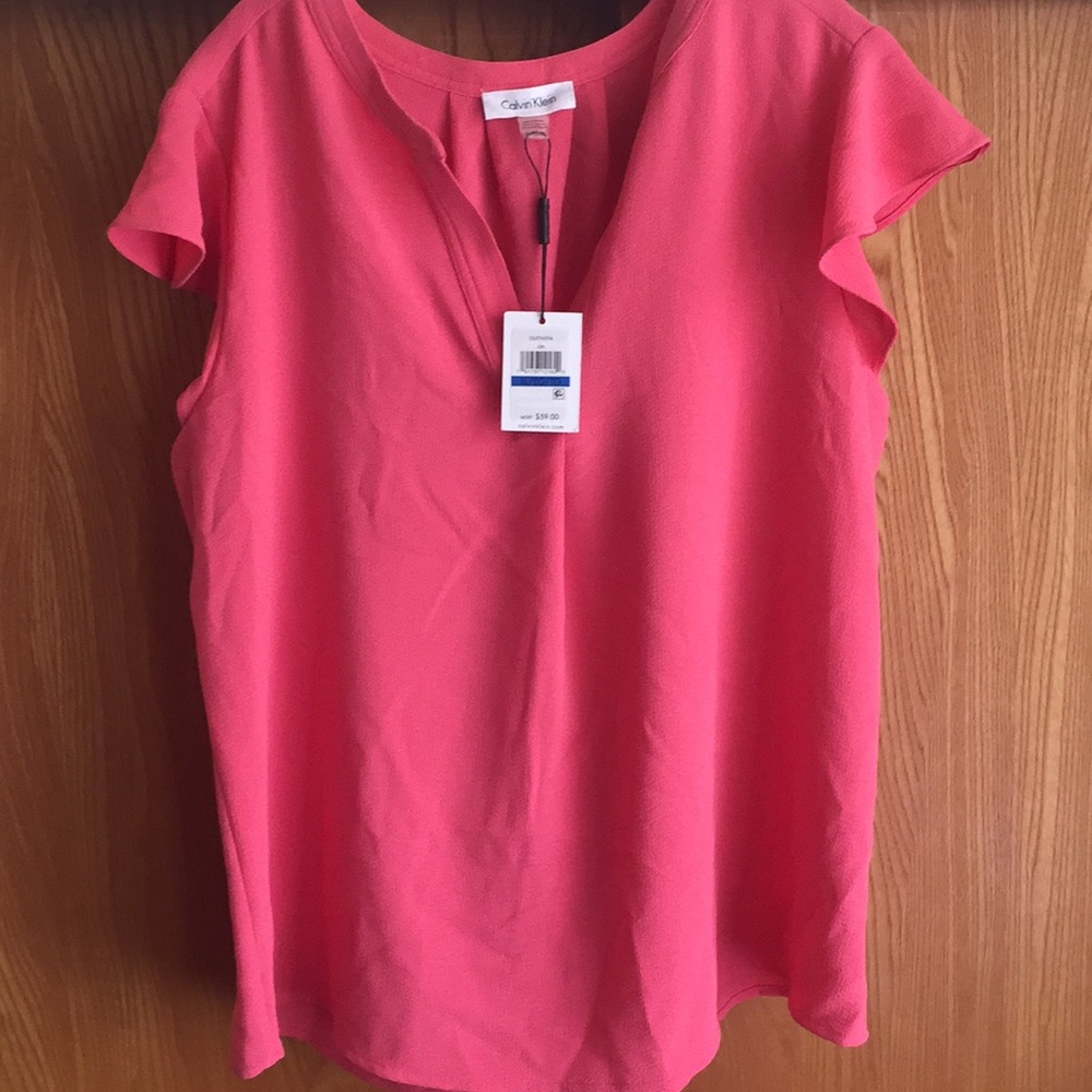 Calvin Klein flutter sleeve coral top
